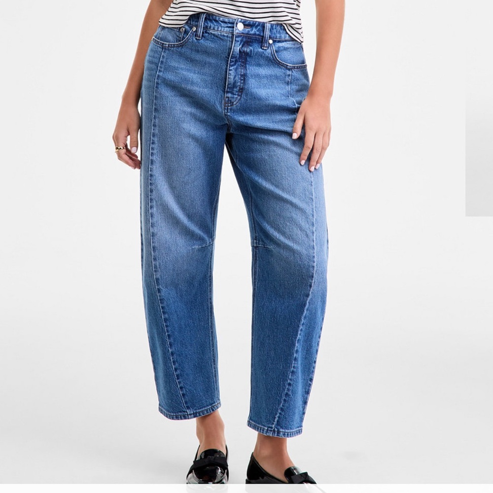 On 34th Cropped High Rise Barrel-Leg Blue Jeans for Women